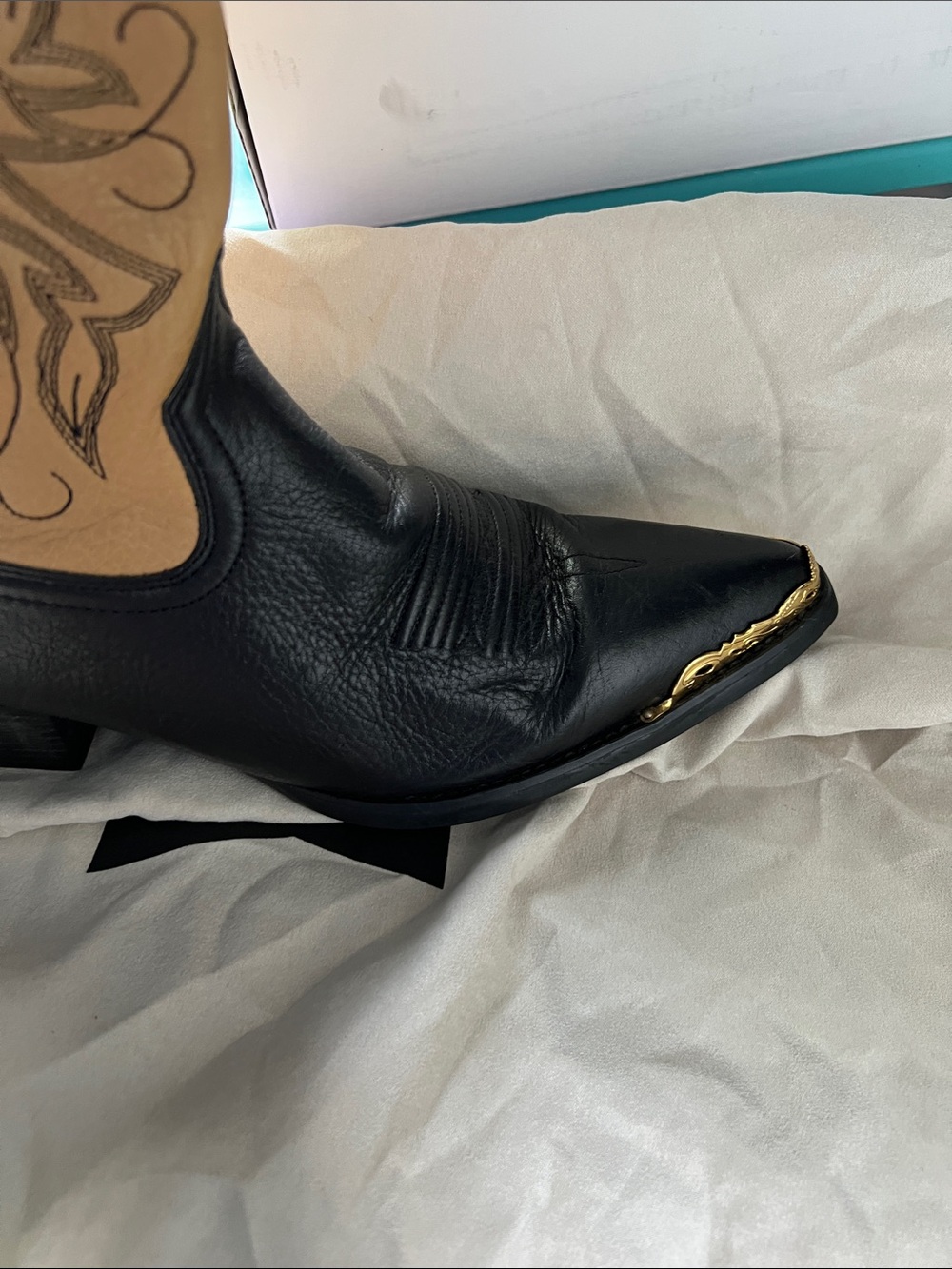 Ariat Black Leather Western Ankle Boots with Gold Toe Accent